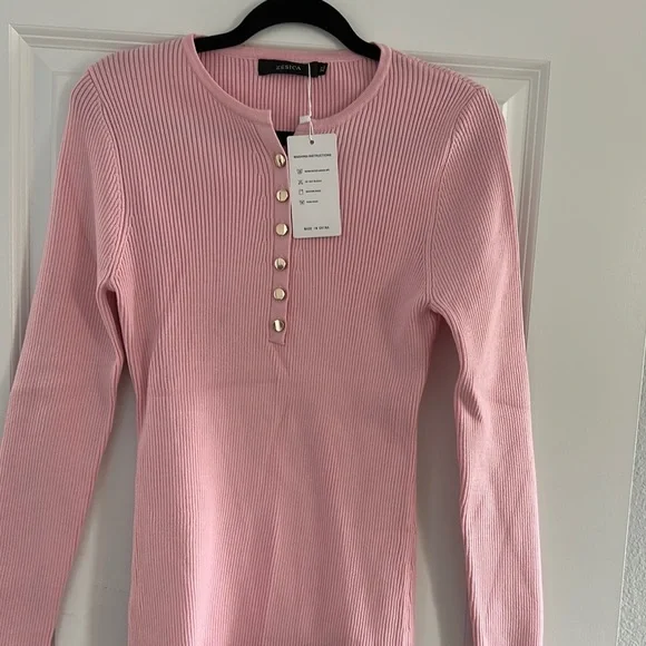 Pink Ribbed Button-Up Top - Picture 1 of 3
